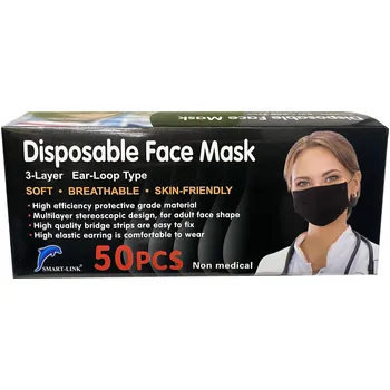 50pk 3 Layer Face Mask-Black