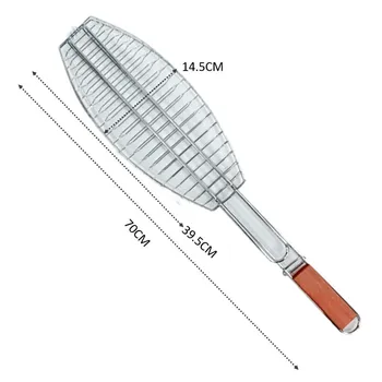 Stainless Steel BBQ Grill Rack-Fish Shape 39.5x14.5x70cm 